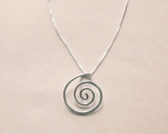 Silver Spiral Necklace, Small Sterling Silver Spiral Pendant with Silver Chain, Hammered Wire Artisan Jewelry, Simple Minimalist Pendant