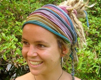 Rainbow Tie Dyed Head Wrap Headband Cotton Tribal Knit