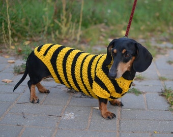 Dog Clothes dog sweater Bee Clothes Hand Knitting dachshund Sweater for Pets