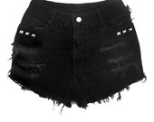 Items similar to Plus Size Black High Waisted Jean Shorts - Lightly Studded on Etsy