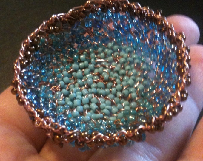 Light blue & copper miniature wire basket