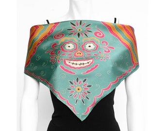 Day of the Dead scarf, Dia de Los Muertos scarf, Batik silk scarf, Scarf with skull design, Day of the dead clothing, artistic clothing
