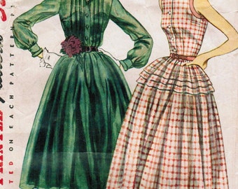 1950s Simplicity 3848 Vintage Sewing Pattern Misses Afternoon Dress, Shirtwaist Dress Size 12 Bust 30