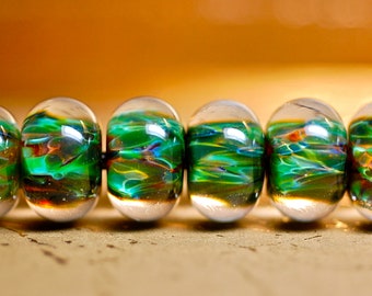 Handmade lampwork glass beads boro bead set of 6 in Amazon Greens ooak lampwork glass beads boro encased beads paulbead