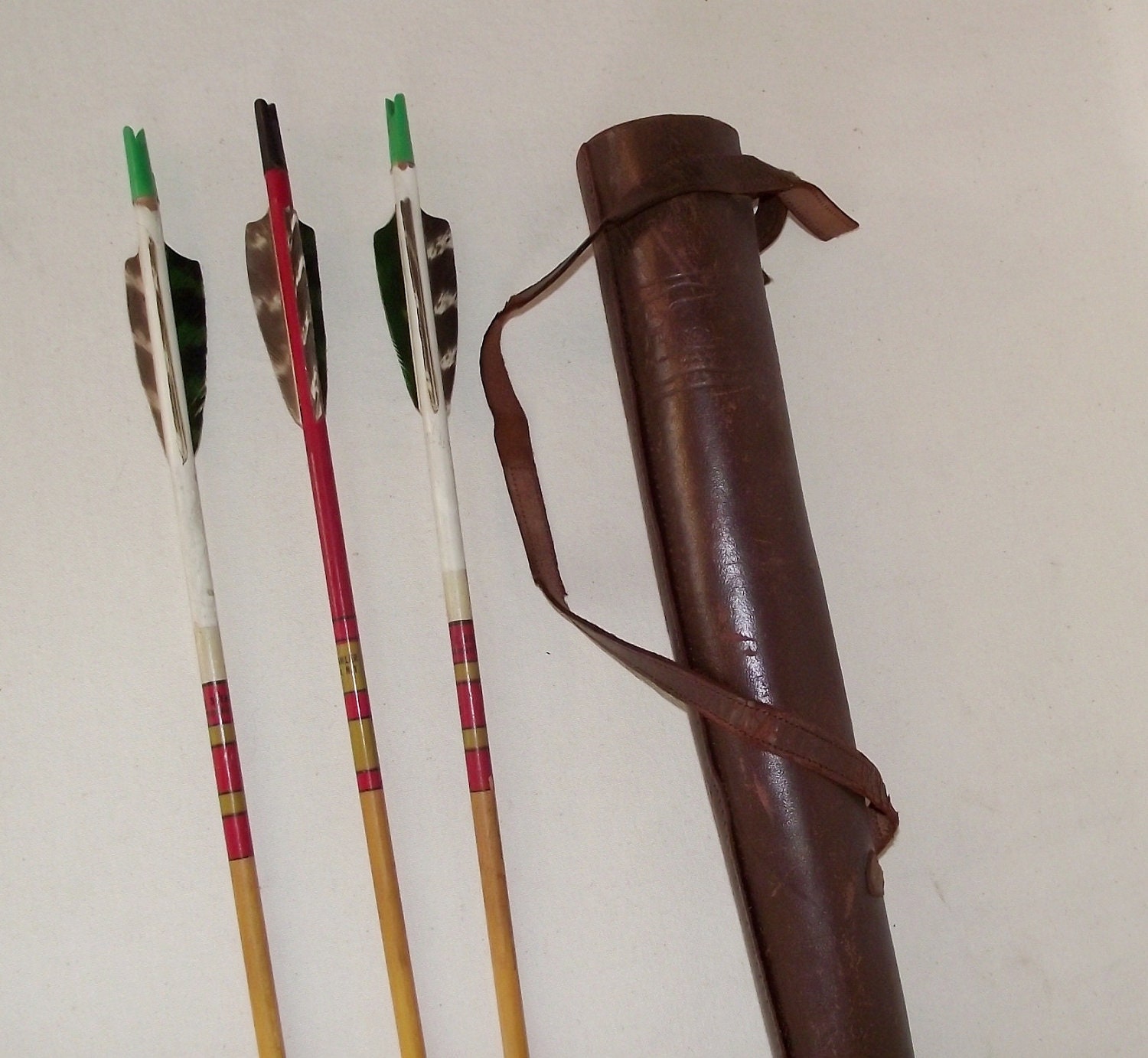 Vintage Childs Leather Quiver and Stemmler Arrows