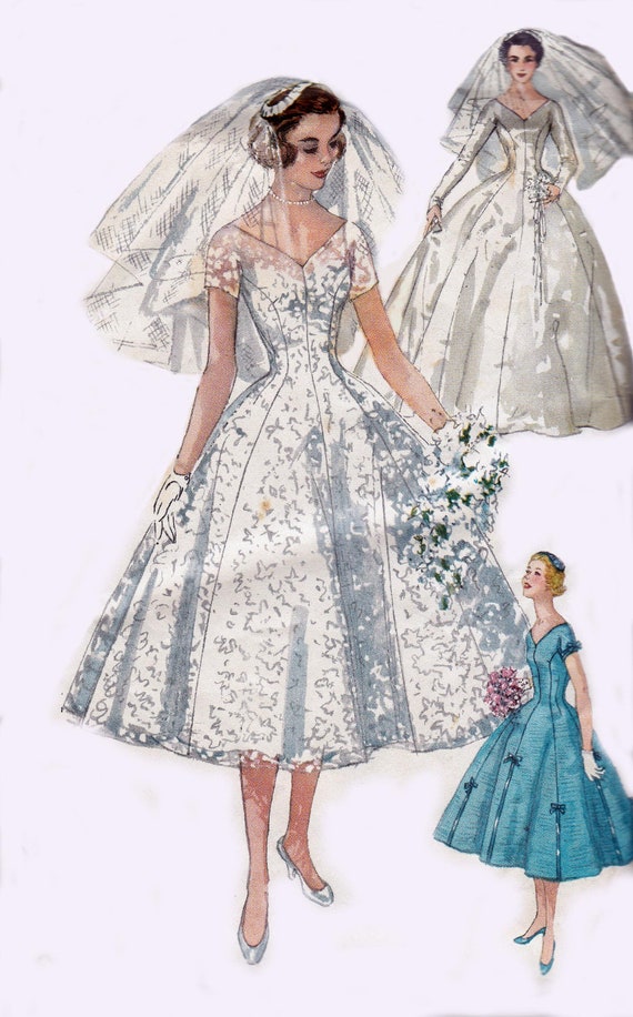 50s Wedding  Dress  Pattern  Simplicity 1461 Full Skirt Princess