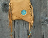 Leather smartphone bag Beaded crossbody handbag Fringed buckskin purse