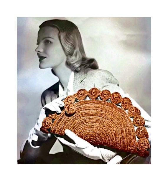 Vintage Crochet Pattern 1940s Half Moon Clutch Purse Handbag Digital Download PDF