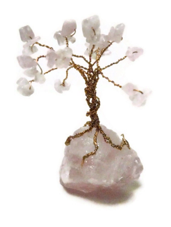 Rose Quartz Gemstone Bonsai Tree Sculpture by SplendidStones