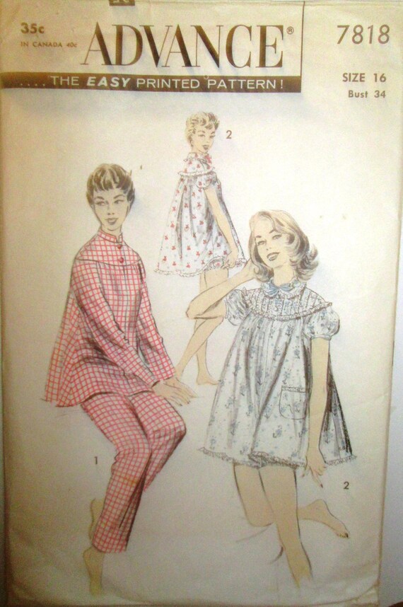 Advance 7818 Womens Shortie Long Pajamas 1950s by Denisecraft