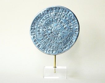Greek Phaistos Disc Sculpture, Greek Minoan Crete Sculpture in Aluminium, Greek Mythology, Metal Art Sculpture, Museum Quality Art Replica