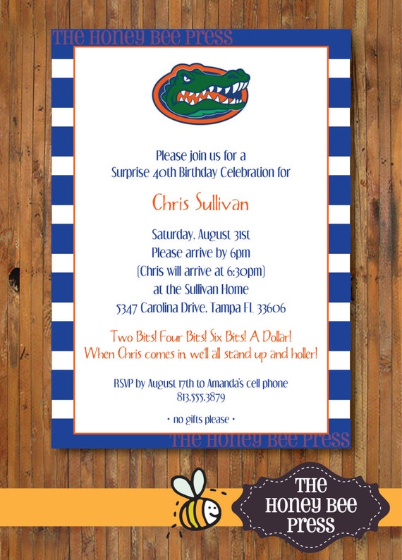 pic wording birthday Party Two Florida Birthday Invitation Bits Gator Invitation