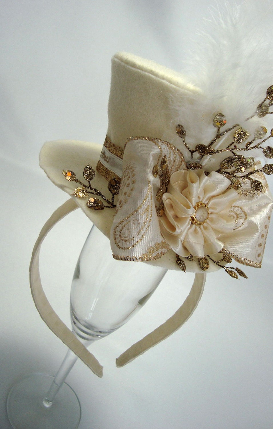 RESERVED Christmas Top Hat Headband Fascinator Winter White