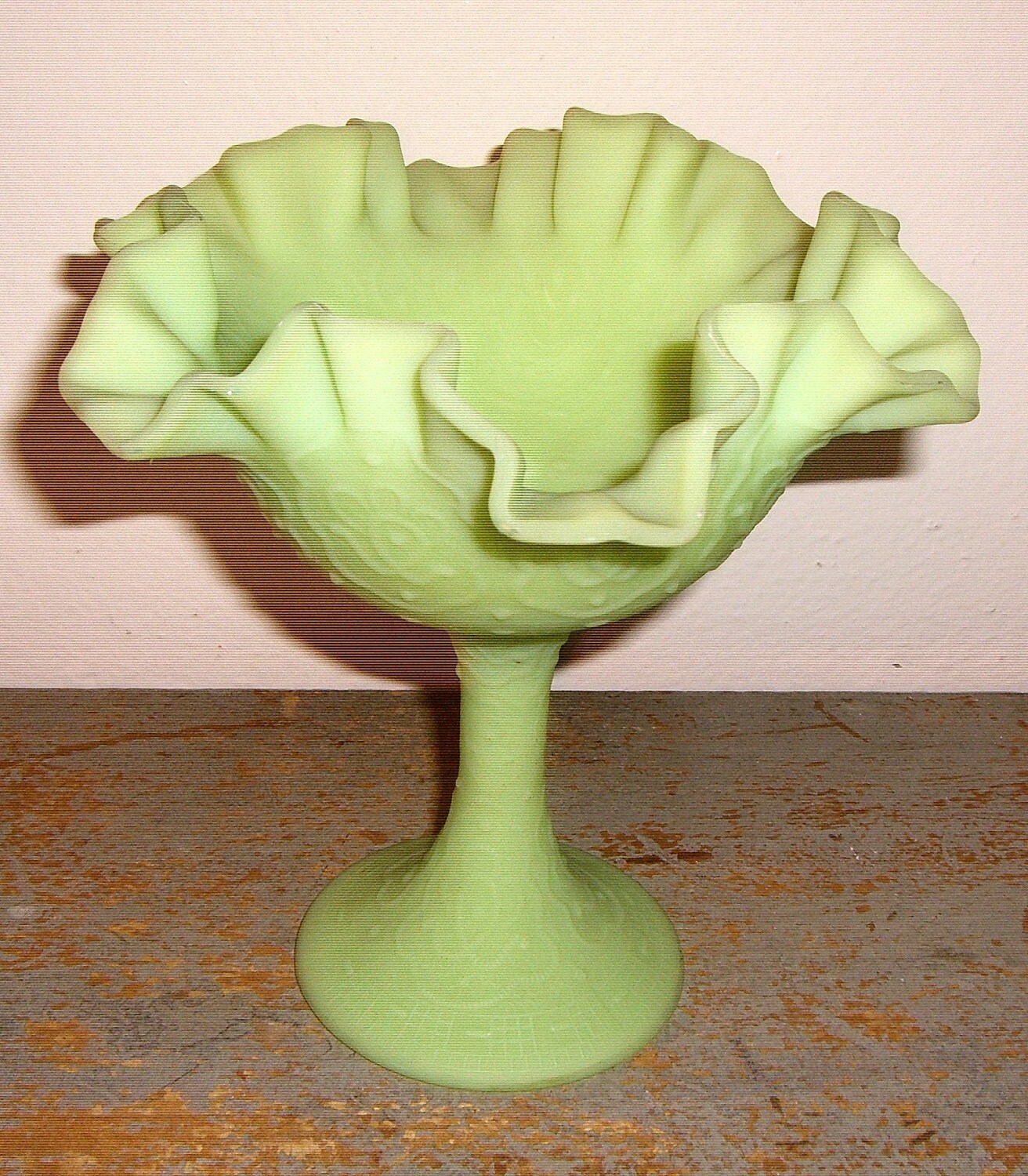 Vintage Compote Bowl Green Milk Glass Candy Dish by TheBackShak
