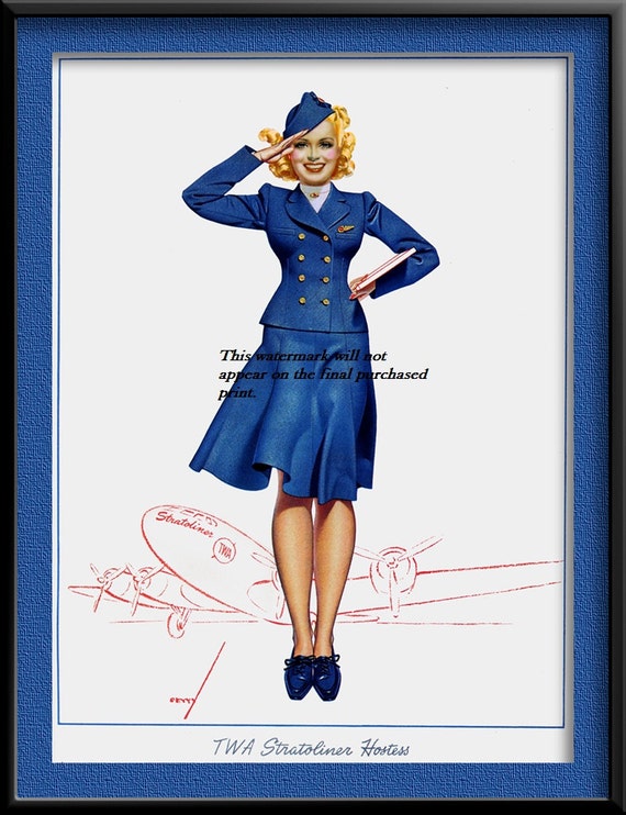 Art Print TWA Airlines Hostess Advert Print 1950s 8 x 10