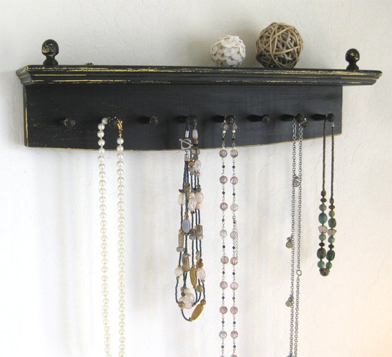 Necklace Rack rich beautifully aged jet black by modernvintageart