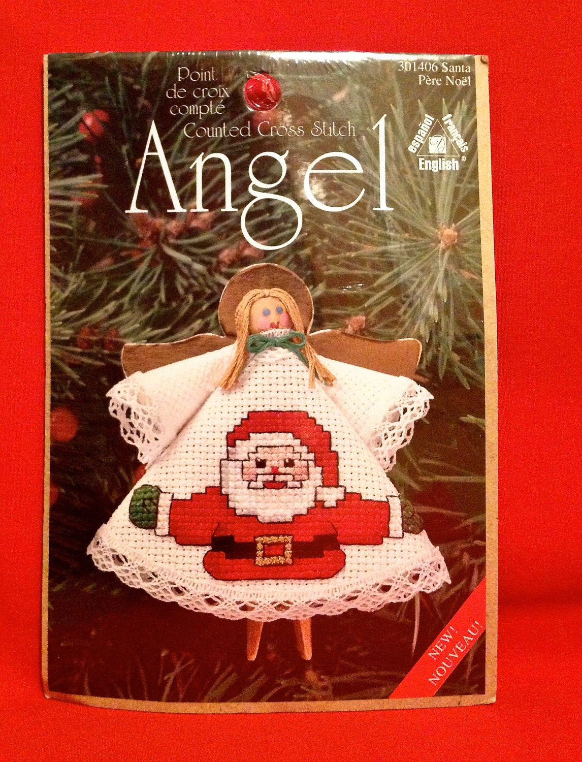 CHRISTMAS ANGEL CLOTHESPIN Counted Cross Stitch Kit Santa