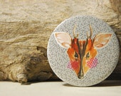 Deer pocket mirror - mixed-media - Perfect Christmas stocking stuffer - Handmade