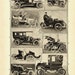 Antique print MOTOR CARS, 9 touring and town cars, printed 1907 with decorative Edwardian border art illustration