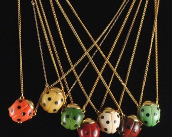 Ladybug Necklace Vintage 1960s Small GOOD LUCK Ladybug Pendant Insect Jewelry Bug Jewelry