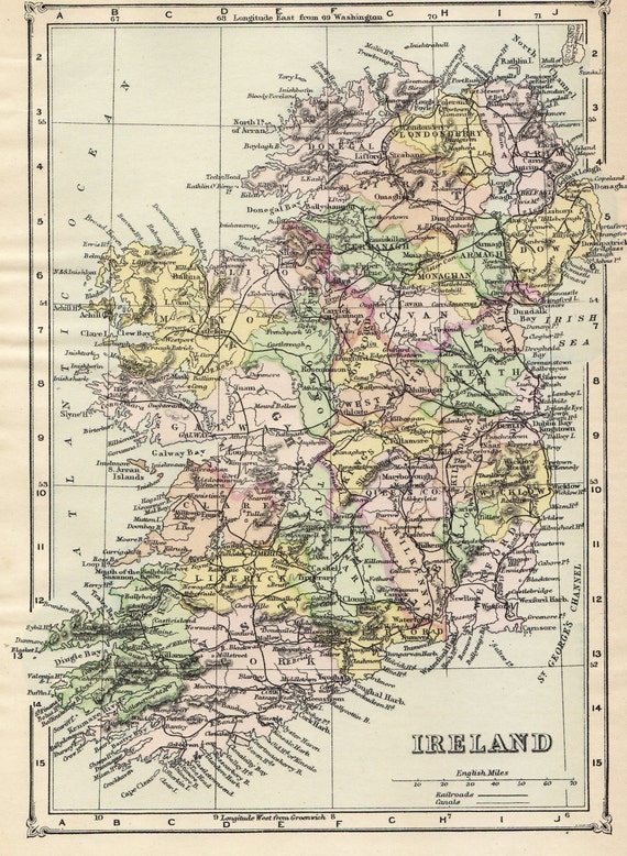 Ireland map original antique from the 1800's by MyBloomnArt