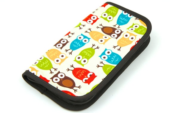 Travel Zip Around Knitting Needle Case - Urban Owls - Brown Pockets