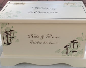 Wedding keepsake box wedding keepsake chest Lanterns and Hydrangea memory box Anniversary personalized wedding gift hand painted card box
