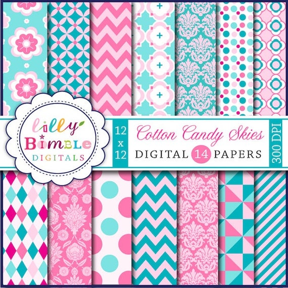 pink and turquoise Digital paper Cotton Candy Skies INSTANT DOWNLOAD scrapbook papers Il_570xn