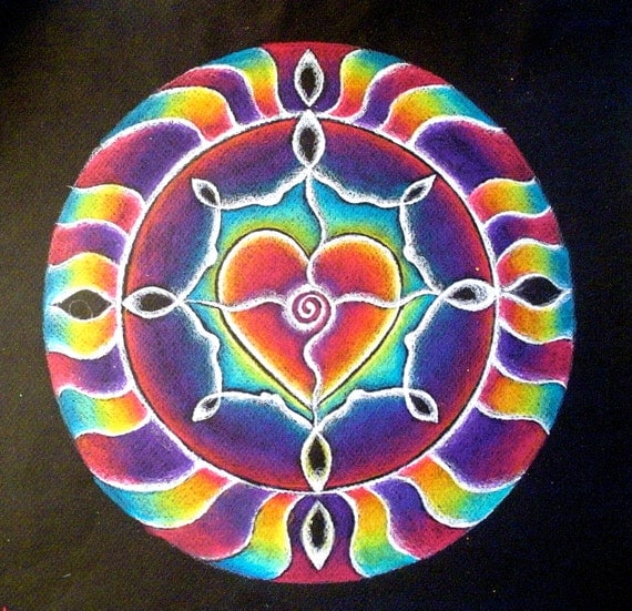 Download Rainbow Heart Mandala Drawing Matted Print heart energy