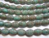 9x6mm Antiqued Turquoise Czech Glass Grooved Oval Beads