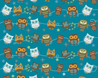 Doohikey Designs, Hooty Hoot Returns, Hooty Roll Call Blue Fabric - Half Yard