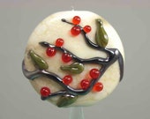 Lampwork Glass Focal Bead - Red Berry Vine Branch