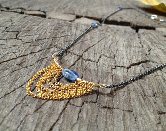 Gold plated silver necklace with kyanite drops