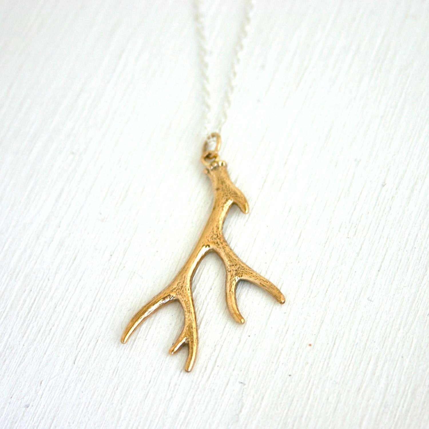 Antler necklace bronze gold tone deer jewelry gift by JustJaynes