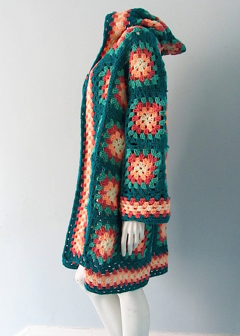 Vintage Crocheted Granny Square Jacket With By Welcomehomevintage