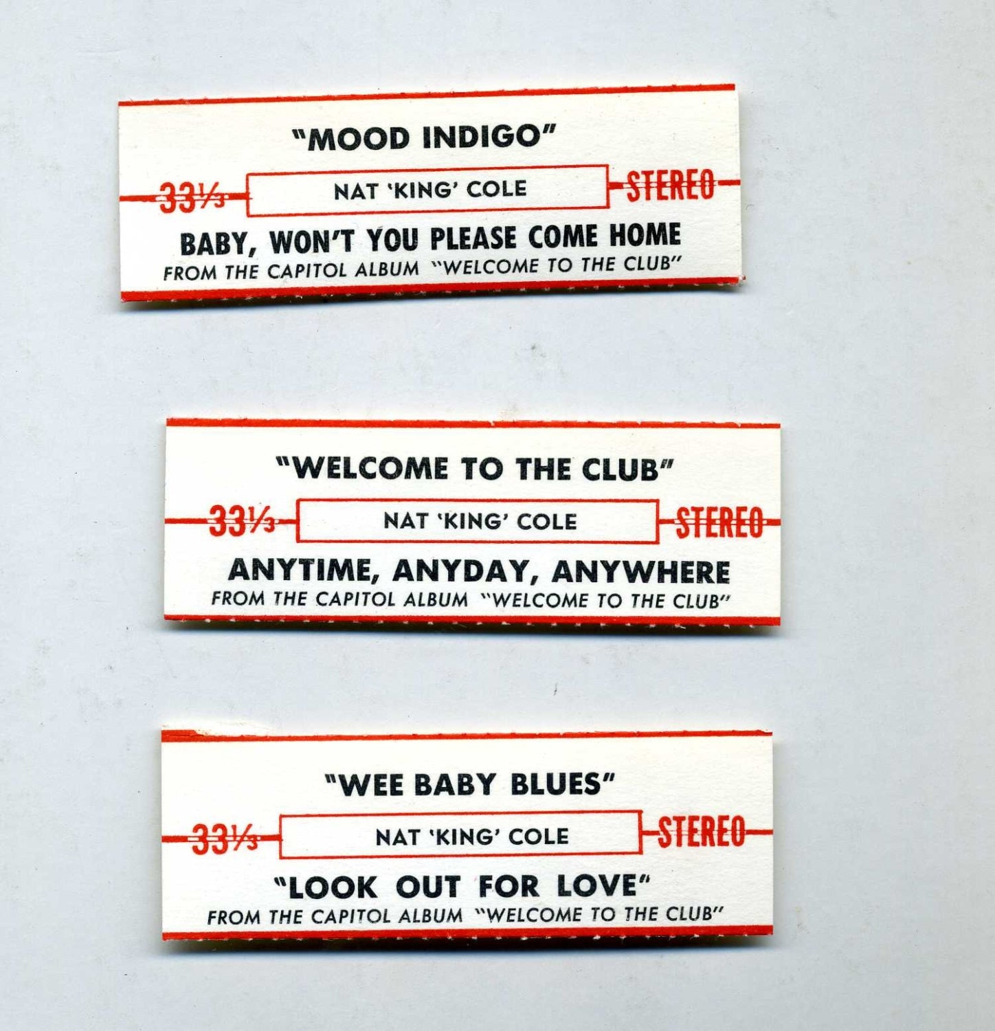 Vintage Juke Box Record Labels Song Titles and Artist Names