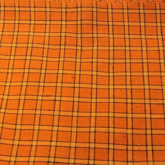 Classic Vintage Orange and Black Plaid Fabric 1 1/2 Yards