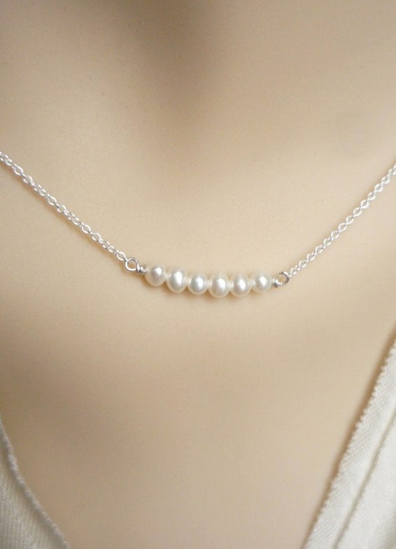 Tiny pearl necklace with sterling silver chain bridal by alya