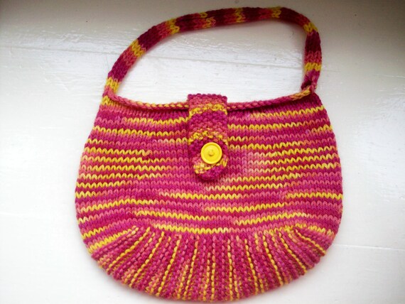 Knitted bag wool  pink yellow fun African Sun by SpinningStreak