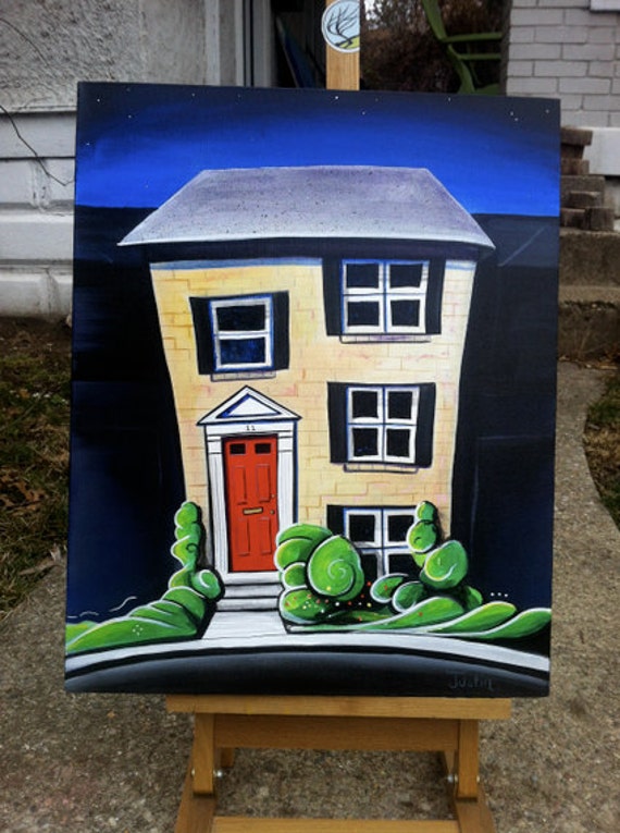 Colorful Custom House Painting on Canvas Would make a great