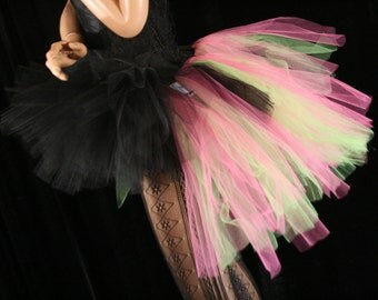 tutu skirt Adult Bustle Toxic streamer black apple and hot pink halloween costume goth gothic dance --You Choose Size -- Sisters of the Moon