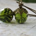Green Glass Earrings, Antiqued Brass, Dangle Kidney Wire Earrings, Green Moss Boho