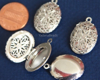5 pcs of Silver plated filigree Oval Locket Pendant 24x16mm