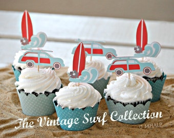 The Vintage Surf Collection - Custom Cupcake Toppers and Their Wraps from Mary Had a Little Party