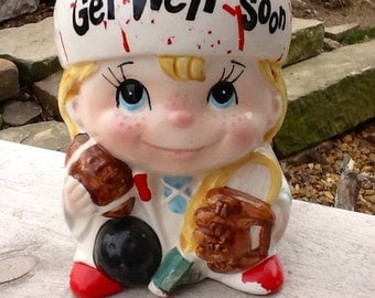 Vintage Inarco LIttle Sports Boy Get Well Soon Head Vase Flower Pot