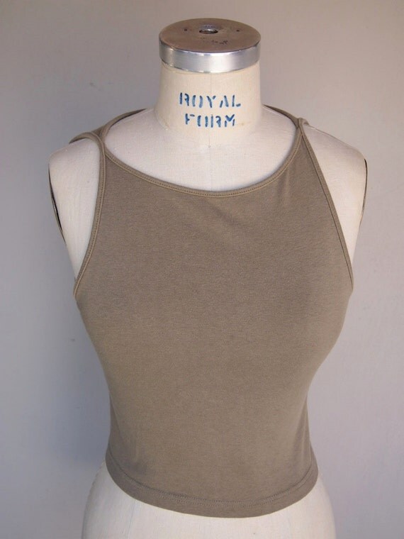 Vintage Crop Tank Tee in Army Green 1990s