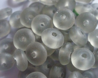 Vintage Glass Beads (30) German Gray Frosted Spacer Beads