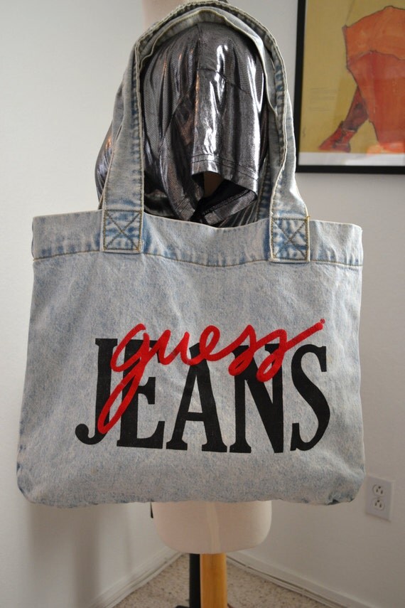 vintage 1990s Guess Jeans light acid wash denim tote bag