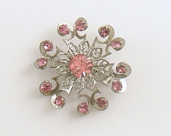 Vintage Brooch Pink Rhinestones Costume Jewelry