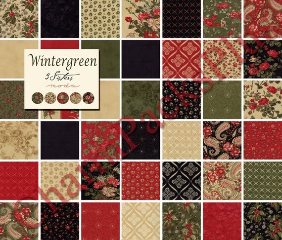 WINTERGREEN Moda Fabric Charm Pack Five Inch Quilt Squares